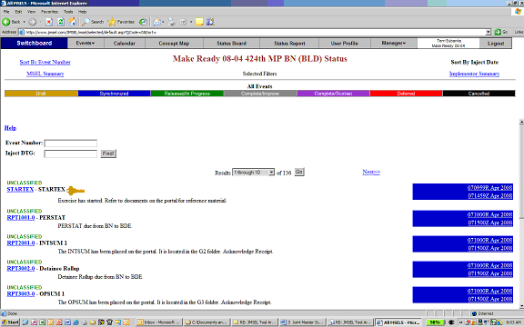 Sample JMSEL Tool MSEL Status display.
